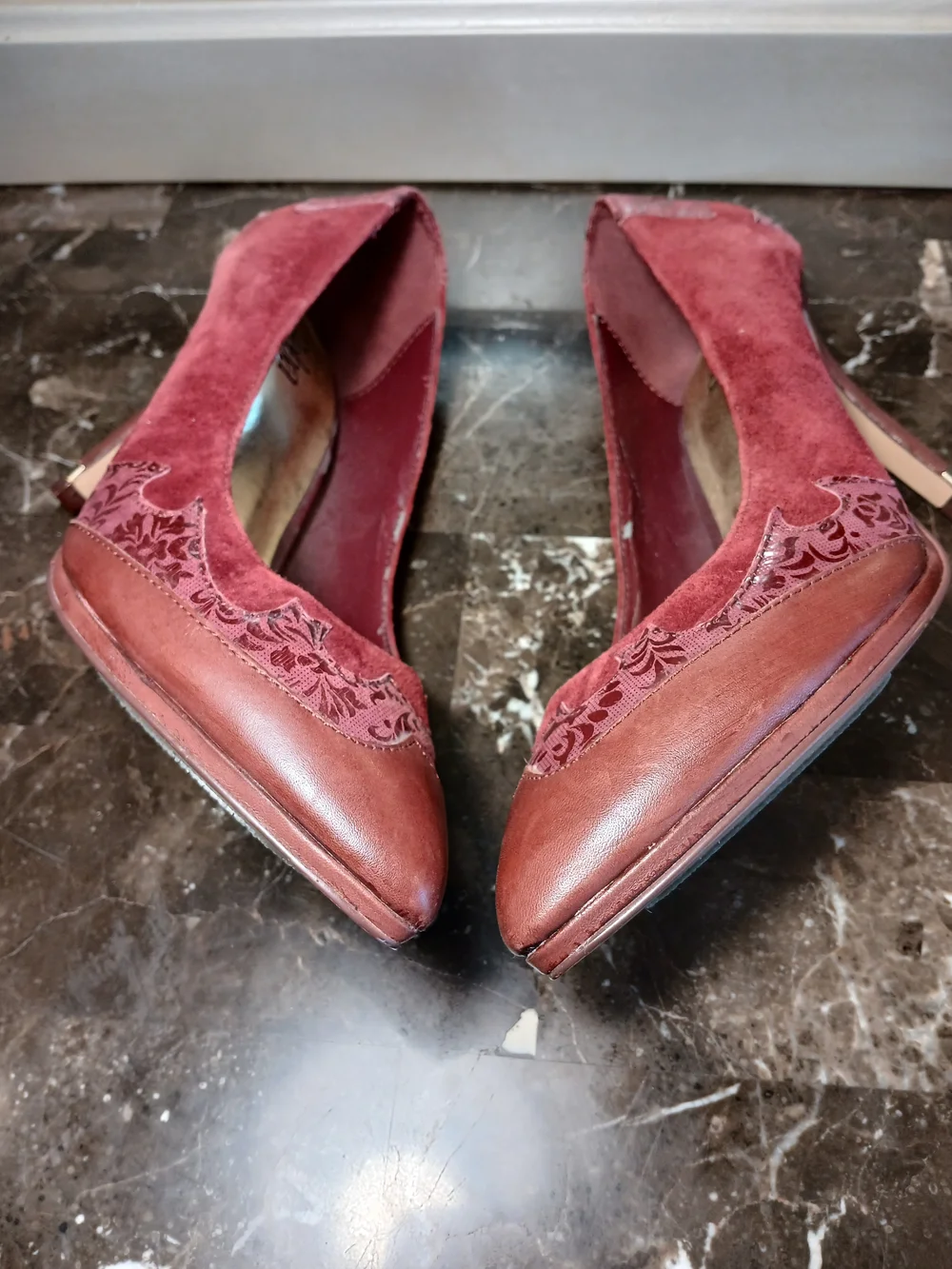 Reba Burgundy Suede & Leather Pointed Toe Pumps